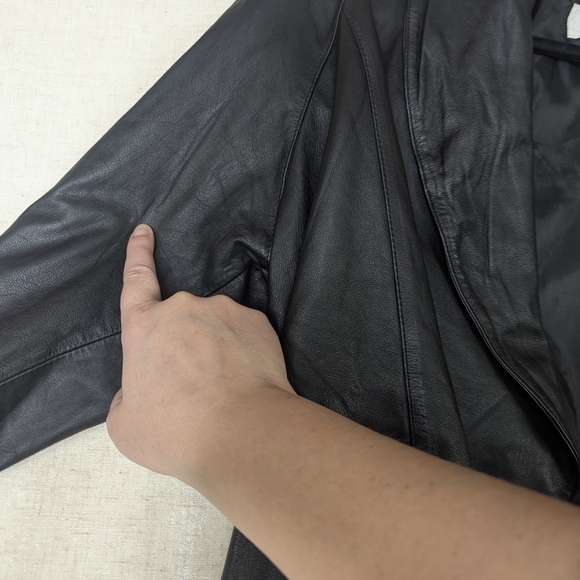 Vintage 80s Avon Fashions Black Leather Cropped Jacket - Mob Wife Blazer SZ M - Picture 9 of 13